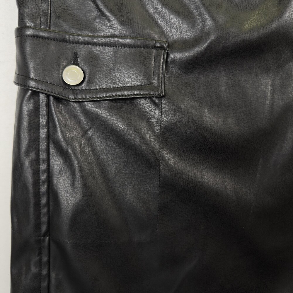 New HYFVE Faux Leather Cargo Pants High Rise Wide Leg Y2K Utility Black Sz XL - Picture 4 of 16